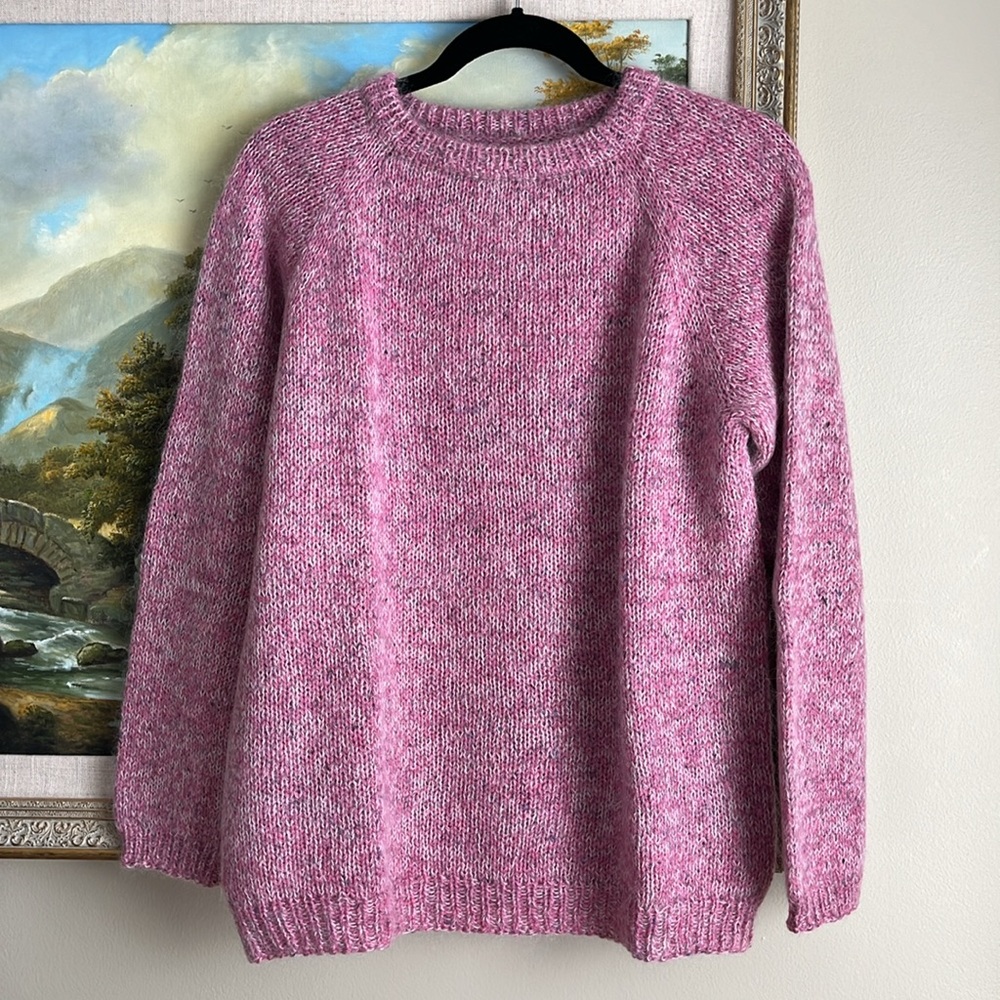 Hand Knit Wool and Mohair Raglan Sweater Size L